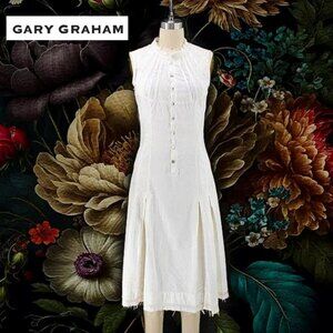 Gary Graham Sleeveless Dress 2006 Button Up Midi Pleated Vintage Cut High Neck S